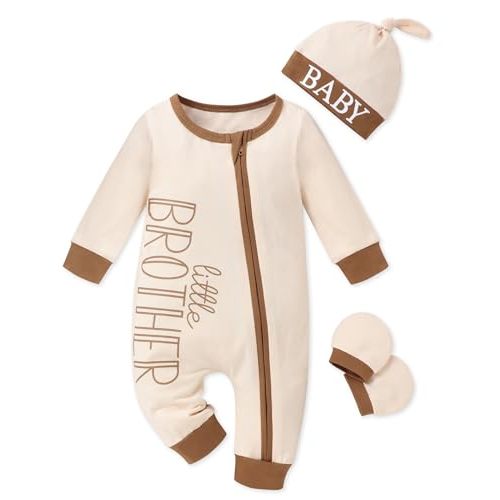 FoWear Baby Boy Clothes Letter Print One Piece Romper Baby Coming Home Outfits with Hat Newborn Boy Outfits