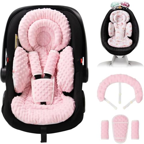 Infant Car Seat Insert with Extra Cushion for Preemie to Toddler, Reversible Newborn Carseat Insert for Baby Head Body Support, Fits for Stroller, Baby Swing, Bouncer - Dots, Pink