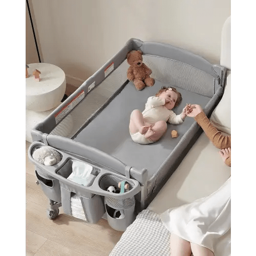 AirClub 4 in 1 Baby Bassinet Bedside Sleeper, 4 Functions Crib, Playard, Portable Changing Table, Bassinet for Newborn Baby, Bedsaide Bed w/Wheels&Brakes