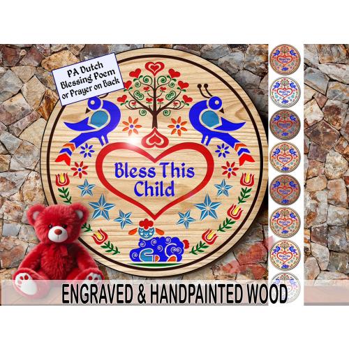 hxw: BLESS CHILD Engraved Wood Hand-Painted (08-36") PA Dutch Hex Sign by Red Tail Crafters