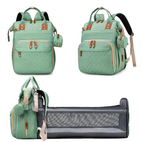 Diaper Bag with Changing Station, Baby Backpack with Foldable Changing Pad | Waterproof Large Backpack for Mom & Dad, Shower Gifts for Mom Dad Girl Boy, Baby Newborn Essential, PaleGreen