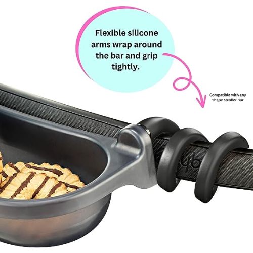 Universal Stroller Snack Tray | Silicone Flexible Arms Grip Stroller Bar and Stays in Place | Stroller Tray Attachment with Cup Holder for Sippy Cup Baby Bottle, Snacks | Stroller Accessories Swanoo