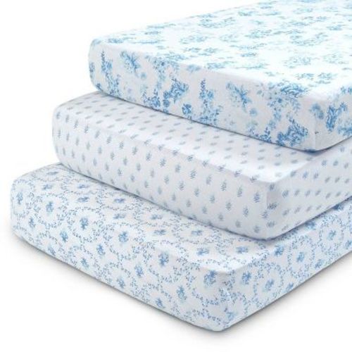Delta Children 3pk 100% Organic Cotton Fitted Crib Sheets - Blue Botanicals