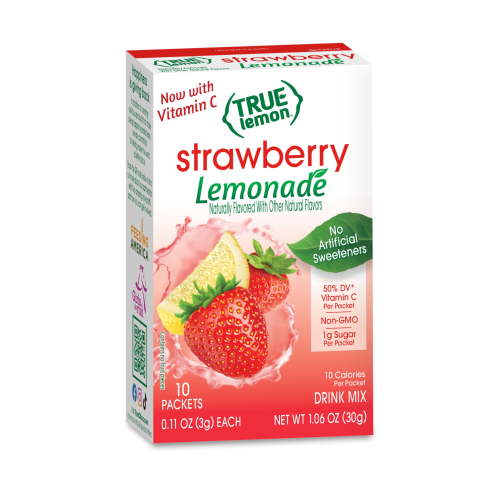 True Lemon Strawberry Lemonade Drink Mix Powder, No Artificial Sweeteners, 1.06 oz., 10 Count Box