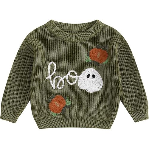Toddler Baby Boy Girl Halloween Outfit Infant Pumpkin Embroidery Knit Sweaters Sweatshirt Tops Fall Winter Clothes