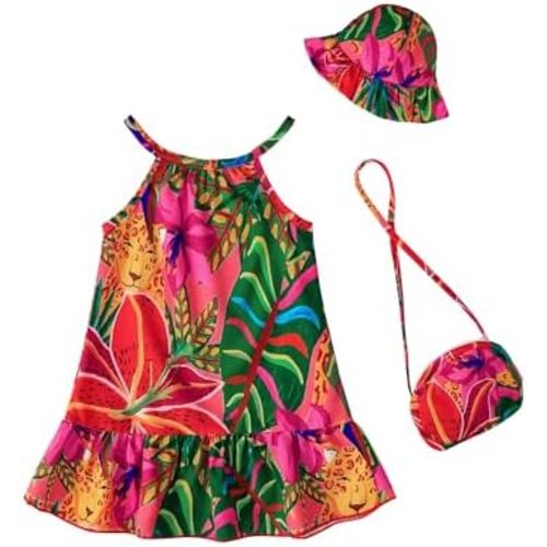 Renotemy Infant Baby Girl Summer Dress Casual A-Line Slip Dress Boho Hawaiian Vacation Dresses 3-Piece Outfits for Girl 3M-3T