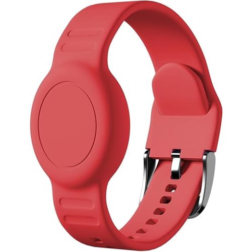 for AirTag Bracelet for Kids, Waterproof Cute Print for Air tag Holder for Kids with Soft Silicone Full Coverage Anti-Lost Hidden for Airtag Wristband Accessories for Child, Red