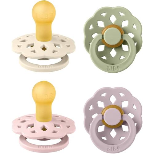 BIBS Boheme Soother 4-Pack | BPA Free Dummy Pacifier | Round Nipple | Natural Rubber Latex | Made in Denmark| Size 0-6 Months | Dusky Lilac Mix