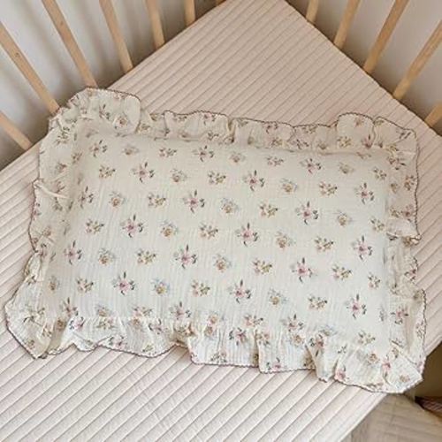 BuLuTu Cotton Muslin Kids Toddler Pillowcase with Cute Azalea Flowers Pattern Super Soft Crib Nursery Pillowcase for Boys,Girls,Bedding Decor Machine Washable, Durable Pillowcase,1 Piece,14"x20"