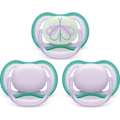 Philips Avent Ultra Air day time/night time pacifier 0-6m, fresh lilac/butterfly, 3 pack, SCF085/67