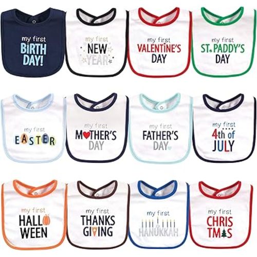 Hudson Baby Unisex Baby Cotton Bibs, Holiday Bold Boy, One Size
