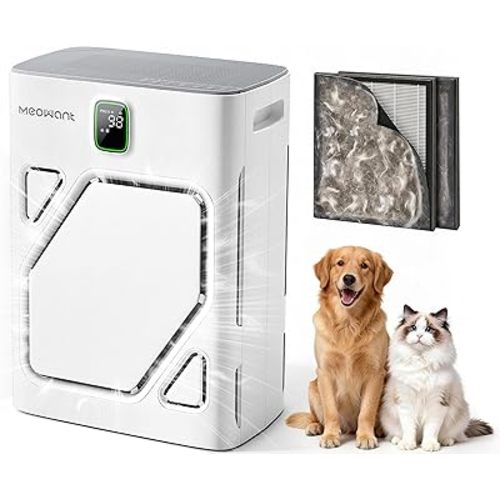 Meowant Air Purifier for Home Large Room 2600ft², H13 HEPA Filter, Double Air Intake, PM2.5 Air Quality Display, Auto Mode, Washable Pre-Filter, 2X-Purification For Pet Hair Dander Odor Dust, White