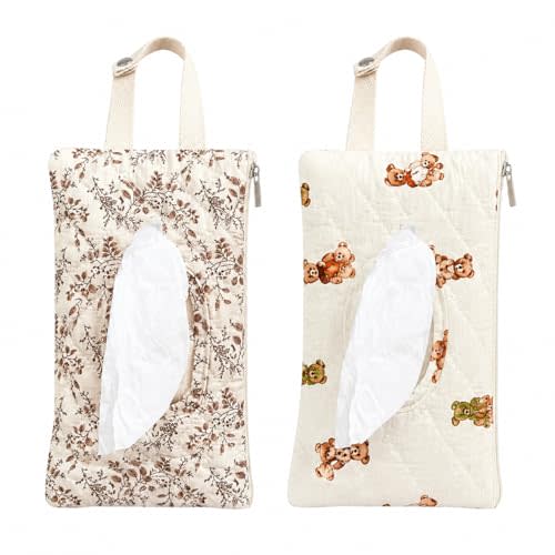Quilted Baby Wipe Holder Floral Diaper Pouch Portable Quilted Wipes Bag for Car, Stroller (Mixed Floral 3)