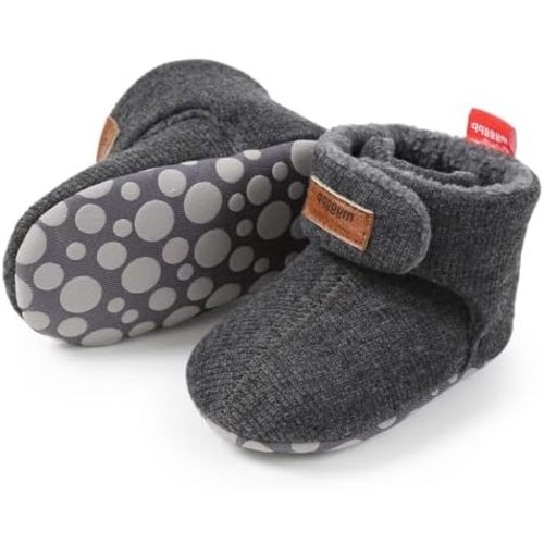 COSANKIM Baby Booties Newborn Boys Girls Fleece Boots Non Slip Grippers Stay On Slipper Socks Infant First Walker Winter Warm Crib Shoes