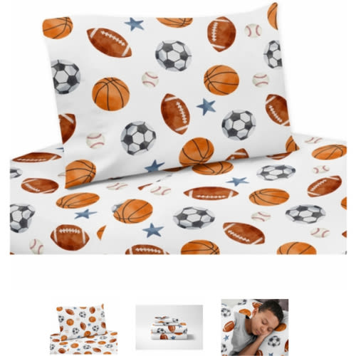 Watercolor Sports Theme Queen Sheet Set