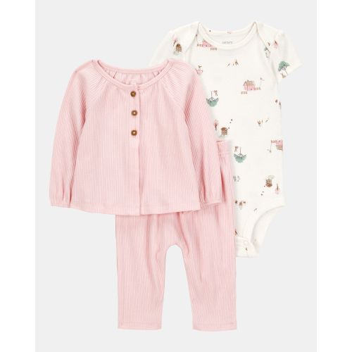 Baby 3-Piece Barn Print Little Cardigan Set - Pink/White | Carter's