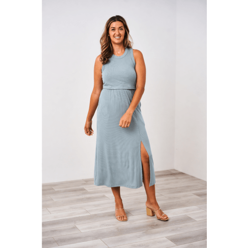 Latched Mama Ribbed Midi Nursing Slit Dress