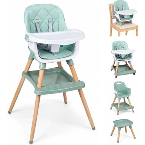 HONEY JOY Baby High Chair, 9 in 1 Convertible Feeding Highchair for Babies and Toddlers, Dining Booster Seat, Toddler Stool w/5-Point Safety Harness, Easy-to-Clean Removable PU Cushion & Tray (Green)