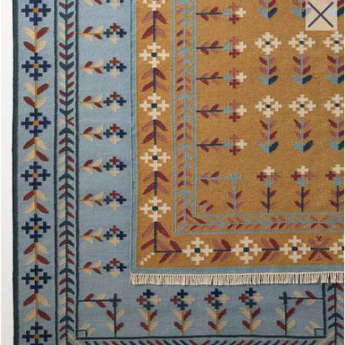 Danish Floral Flat-Weave Wool Rug