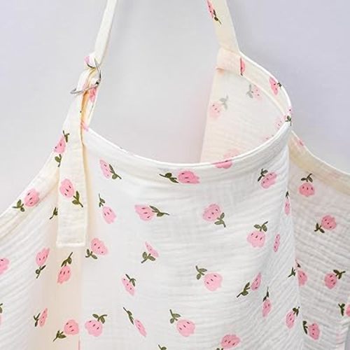 Muslin Nursing Covers for Baby Breastfeeding Privacy Breast Feeding Cover Breathable Breastfeeding Cover up with Arch Neckline Multi-use Stroller Covers for Women Nursing Apron