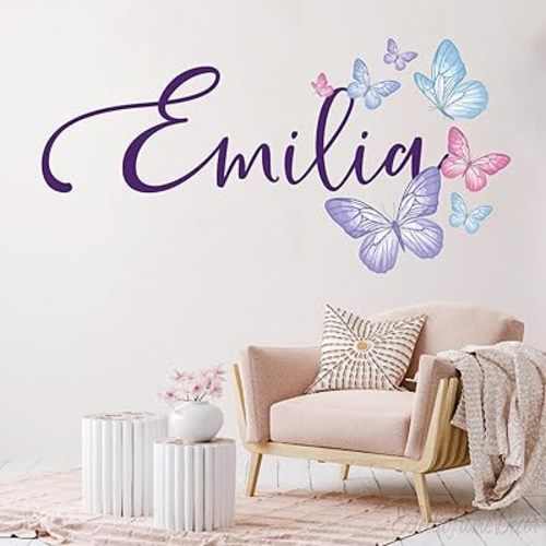 Personalized Butterfly Wall Decal - Custom Name Girl Room Decor, Dreamy Purple Floral Nursery Stickers for Bedroom & Playroom Wall Art