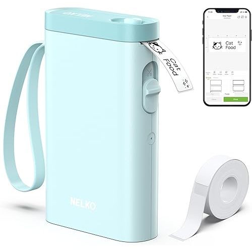 Nelko P21 Label Maker Machine with Tape, Bluetooth Label Printer, Cyan