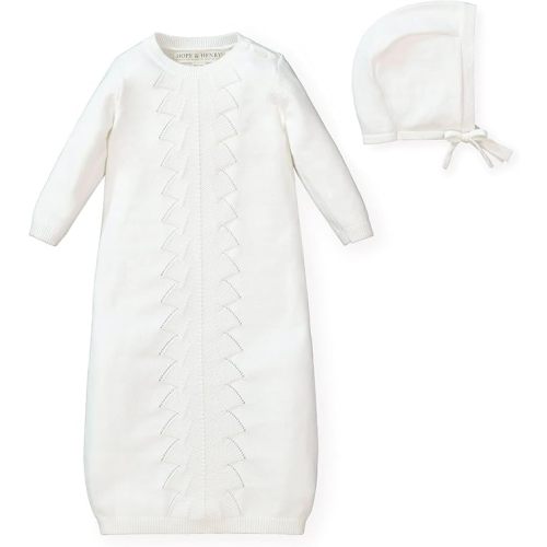 Hope & Henry Baby Sweater Gown and Bonnet Set, 3-6 Months, Soft White