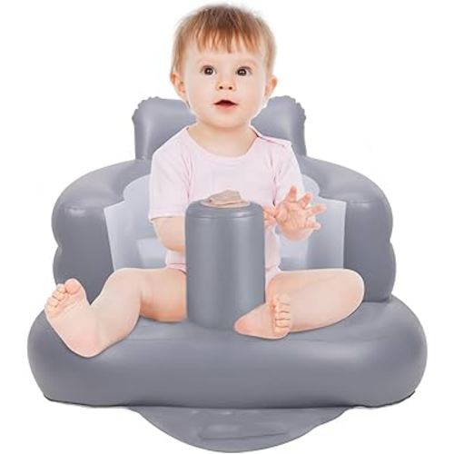 Inflatable Baby Seat, Inflatable Baby Chair for Babies 3 Months and Up, Summer Blow Up Chair with Built in Air Pump, Infant Floor Seats for Learning to Sit, Palying, Camping, Grey