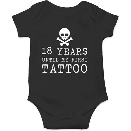 18 Years Until My First Tattoo - Funny Baby Essentials Bodysuit - Newborn Baby Boy Clothes (6 Months, Black)