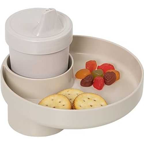 Travel Tray My Round, USA made. Convert Existing Cup Holder to Tray and Cup Holder for Kids Car Seat, Booster, Stroller, Golf Cart and More! Beige