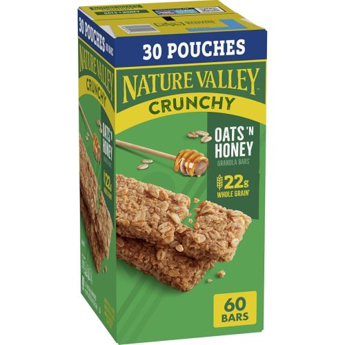 Nature Valley Barras de granola crujiente de avena y miel, 60 barras, 44.7 onzas (30 bolsas)