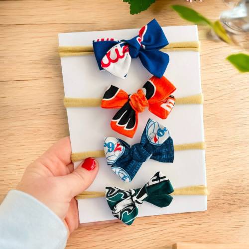 PHILLY SPORTS MINI Infant Bows |Phillies, Sixers, Eagles, Flyers Bow Bundle| Philadelphia 76ERS, Phillies, Eagles, Flyers Prints| Gift Set