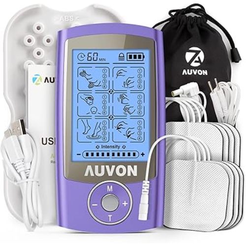AUVON Rechargeable TENS Unit Muscle Stimulator, 24 Modes 4th Gen TENS Machine with 8pcs 2"x2" Premium Electrode Pads for Pain Relief
