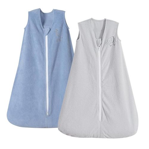 PHF Warm Micro-Fleece Baby Sleep Sack 6-12 Months, Soft Baby Wearable Blanket, 2-Way Zipper Sleeping Bags, 2 Pack Comfy Sleeping Sack for Infant Newborn Boys, Medium Size, Grey & Dark Blue