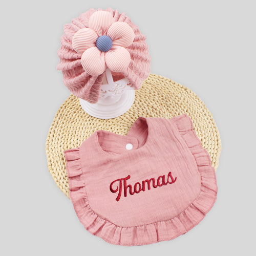 Personalized Embroidery Elegant Baby Bib & Hat Outfit | KKBaby39
