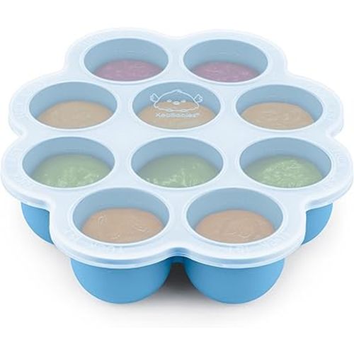 KeaBabies Silicone Food Freezer Trays with Lid, 2oz x 10 Pods Baby Food Storage Containers, Easy Puree Meal Prep, Breast Milk Silicone Freezer Molds, Dishwasher, Microwave Safe, BPA-Free (Misty Blue)