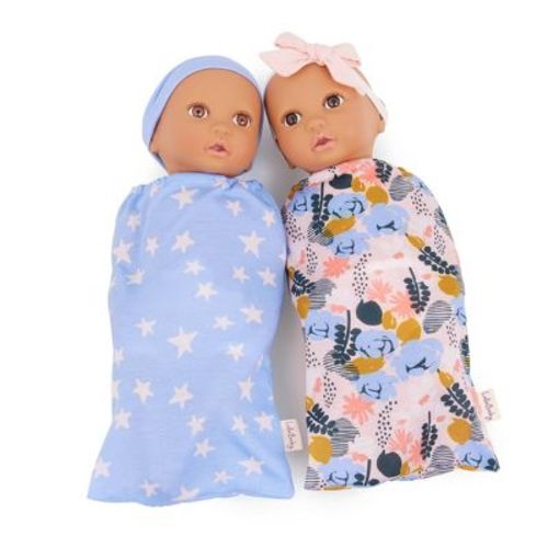 LullaBaby 13" Floral and Star Sleep Sacks Twin Dolls Set