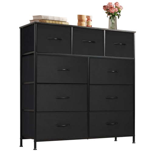 ACCVER 9-Drawer Fabric Dresser with Wood Top & Metal Frame, Closet and Chest for Bedroom, Clothes Storage Organizer, for Living Room, Apartment,Black