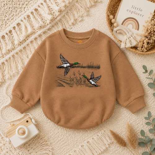 Handmade Duck Hunting Baby Romper, Mallard Infant Outfit, Woodland Baby Clothes
