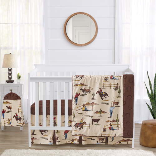 Sweet Jojo Designs Wild West Cowboy Brown Red Blue 4 Piece Crib Bedding Set