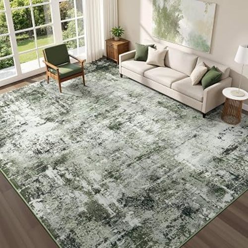 Rugflix 8x10 Area Rugs for Living Room, Washable Dark Green Large Rug