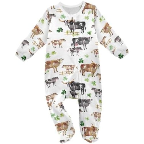 vvfelixl Funny Cows Milk Baby Sleepers For Girl Boys Newborn Baby Play One-Piece Footies For 0-24 Months