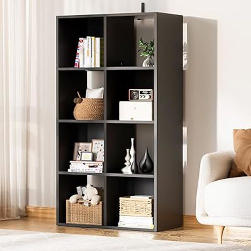 COMHOMA 8 Wood Cube Storage Organizer with Open Back and Removable Back Panels, 11In Black Cube Storage Bookshelf, Cubicle Shelf Bookcase for Home Office Bedroom Living Room, Vertical or Horizontal