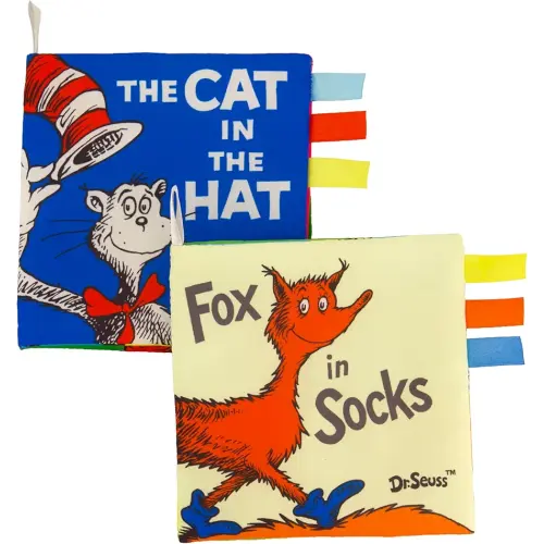 Infantino Dr. Seuss Soft Activity Books, The Cat in The Hat & Fox in Socks, Baby Cloth Books with Colorful Pages and Satin Tags, Sensory Toys for Infants & Toddlers 0+ Months, 2-Pack