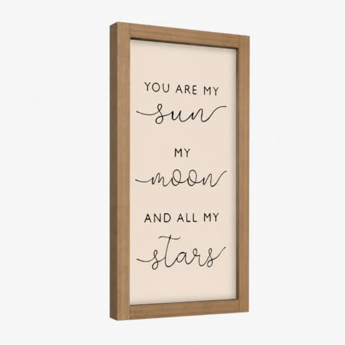 pechpell Moon and Stars Baby Nursery Wall Decor Wooden Baby Room Sign | 11.8"×5.9" Boho Nursery Baby Girl Boy Room Wall Art with Wood Framed, Space Themed Bedroom Decorations for Home