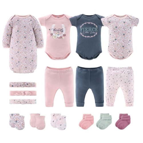 The Peanutshell Newborn Layette Gift Set for Baby Girls, Blue Pink Prairie Floral, 16 Essential Pieces, 0-3 Months