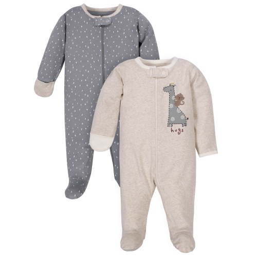 Wonder Nation Baby Neutral Zip Up Sleep ‘N Play Footed Pajamas, 2-Pack, Sizes Newborn - 6/9 Months