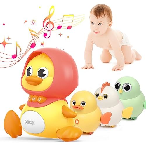 Baby Music Toy Duck Baby Belly Time Toys 12 Months Newborn Development Crawling Toy Glowing Walking Singing Toys 3-4 Years Old Boys and Girls Gifts (Yellow)