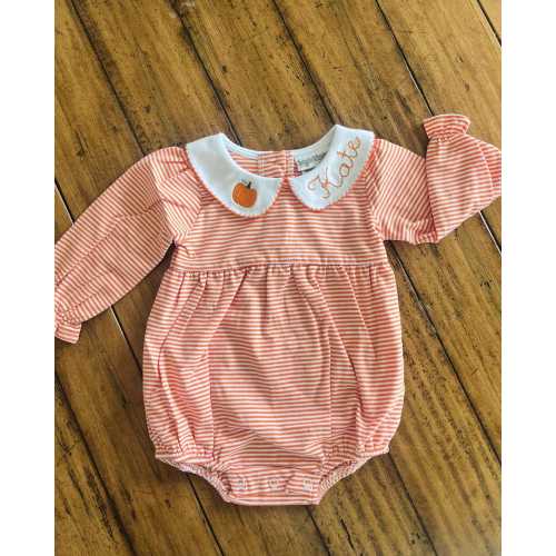 Pumpkin Name Bubble, Little Kids Fall Striped Outfit, Autumn Siblings Outfit, Personalized Embroidered Outfit, Peter Pan Collar