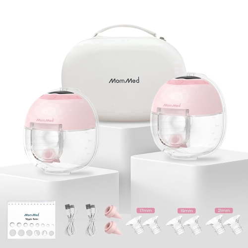 MomMed S33 Hands-Free Wearable Breat Pump with Night Light,Electric Wearable Breast Pump with Case, Ultra-Quiet in-Bra Pump,One-Tap Pause, Night Light